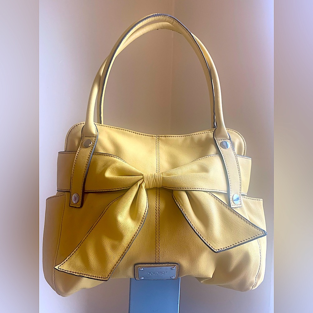 NINE WEST Faux Leather Boho Bow Mustard Yellow Bag/Satchel